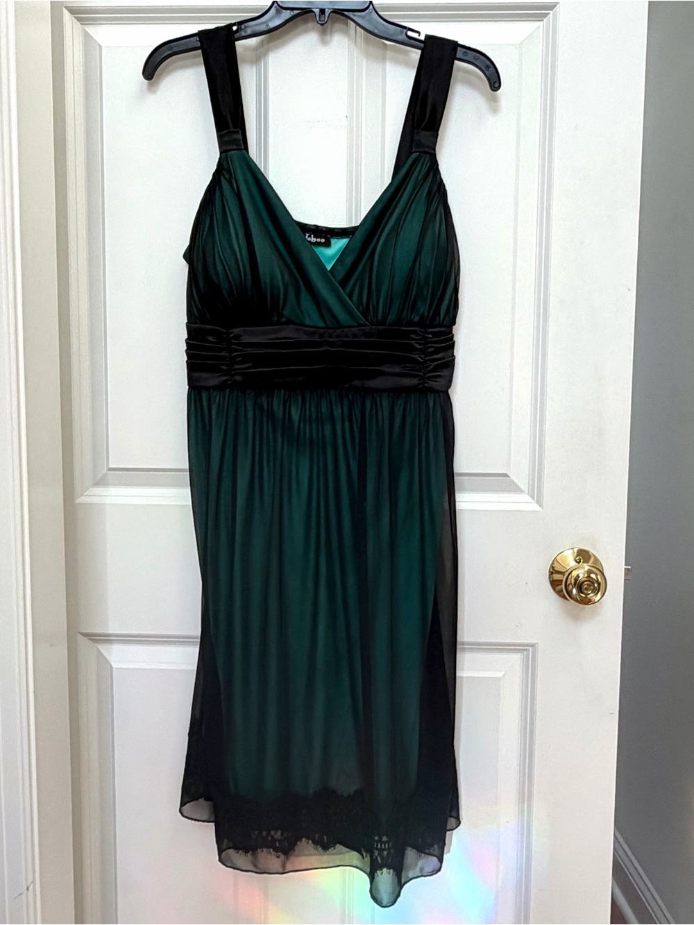 Vintage Y2K Teal & Black Mesh Overlay Empire Waist Dress